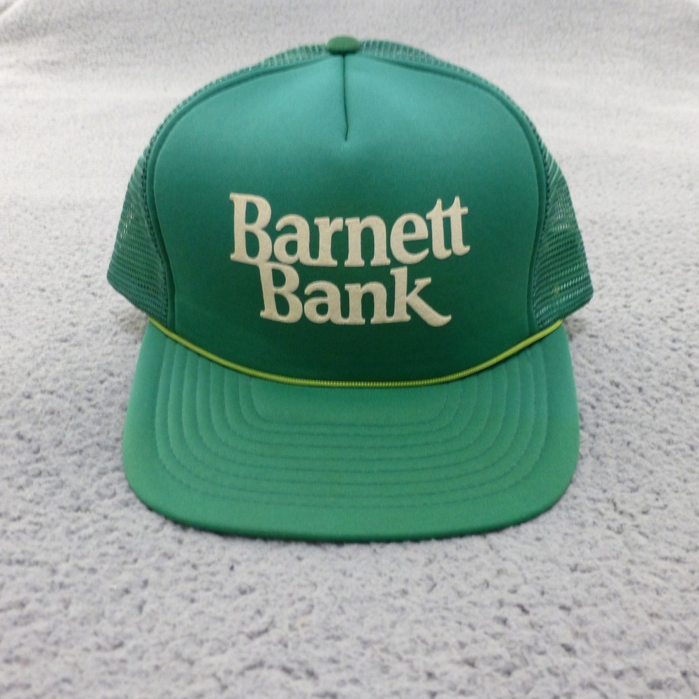 Vintage Barnett Bank Trucker Hat Green Snapback Mesh Cap 80s Advertising